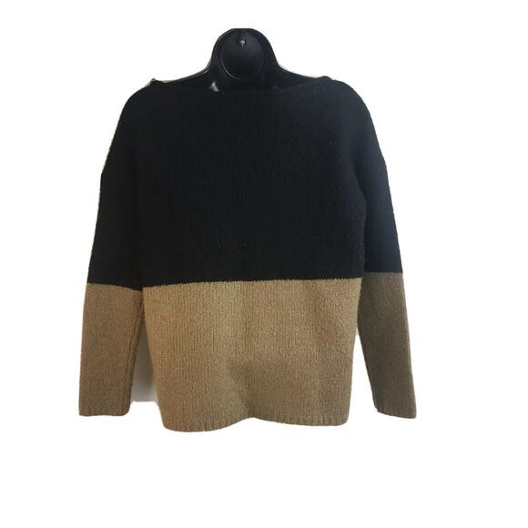 Vince Black Beige Knit Rolled Neck Sweater Wool Silk Cashmere Color Block xs - Picture 4 of 6